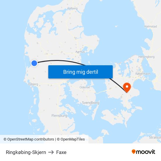 Ringkøbing-Skjern to Faxe map