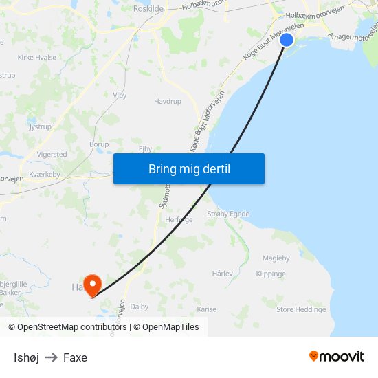 Ishøj to Faxe map