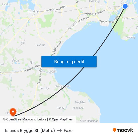 Islands Brygge St. (Metro) to Faxe map