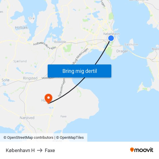 København H to Faxe map