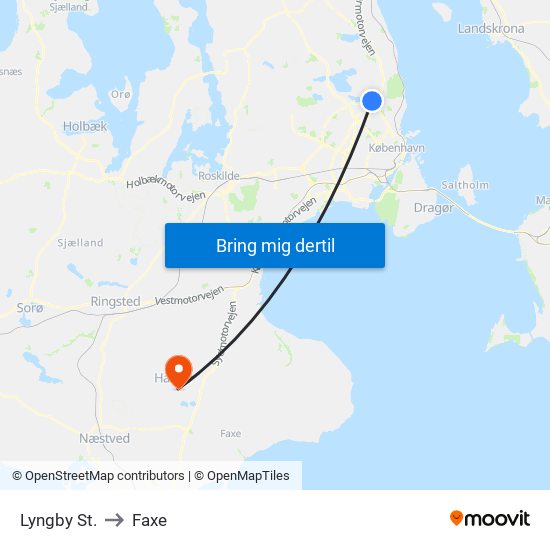 Lyngby St. to Faxe map