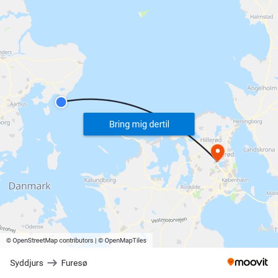 Syddjurs to Furesø map