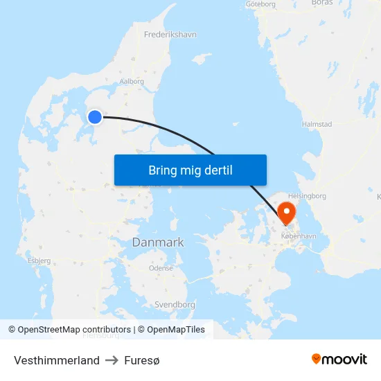 Vesthimmerland to Furesø map