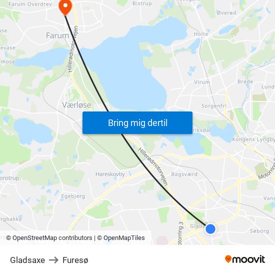 Gladsaxe to Furesø map