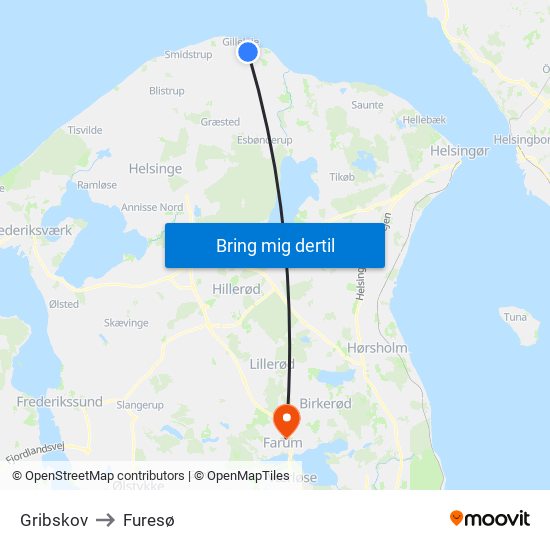 Gribskov to Furesø map