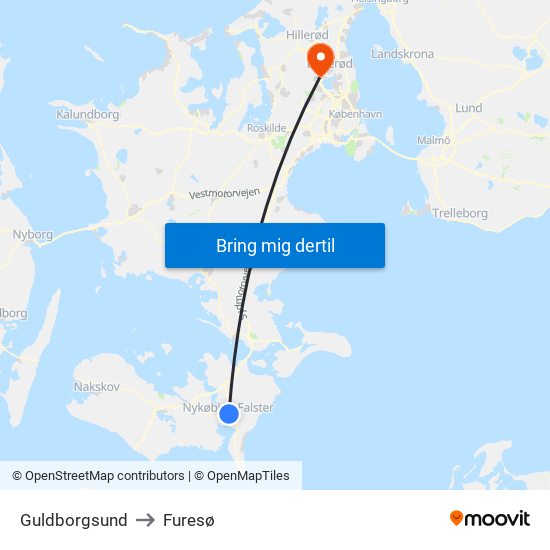 Guldborgsund to Furesø map