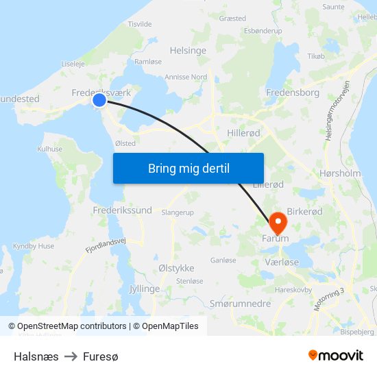 Halsnæs to Furesø map
