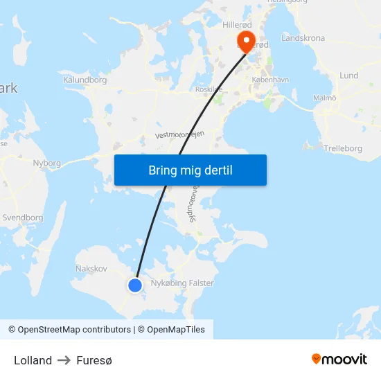 Lolland to Furesø map
