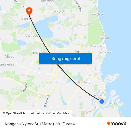 Kongens Nytorv St. (Metro) to Furesø map