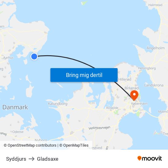 Syddjurs to Gladsaxe map