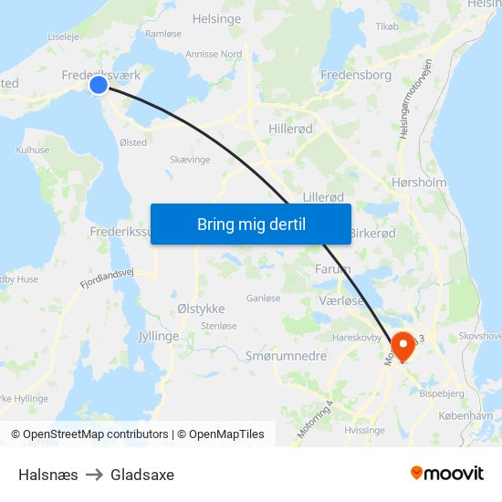 Halsnæs to Gladsaxe map