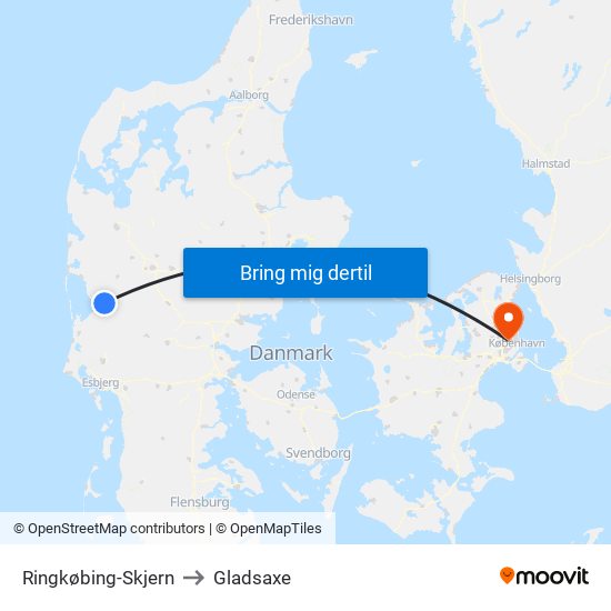 Ringkøbing-Skjern to Gladsaxe map