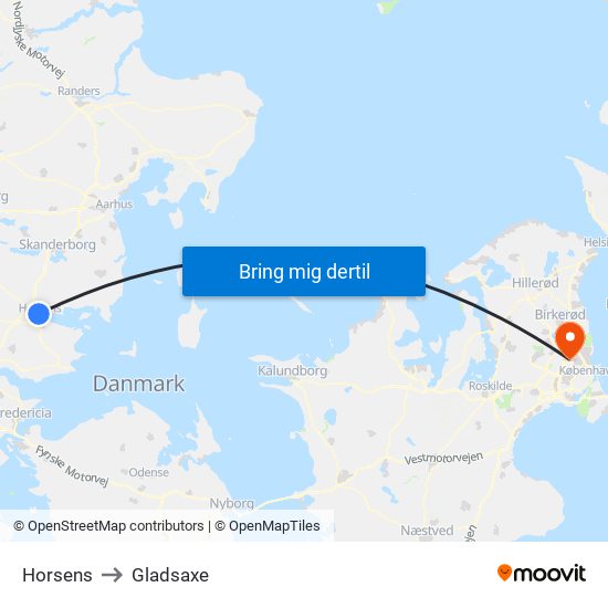 Horsens to Gladsaxe map