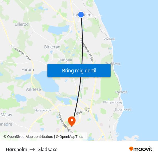 Hørsholm to Gladsaxe map