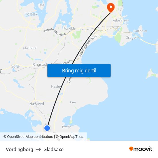 Vordingborg to Gladsaxe map