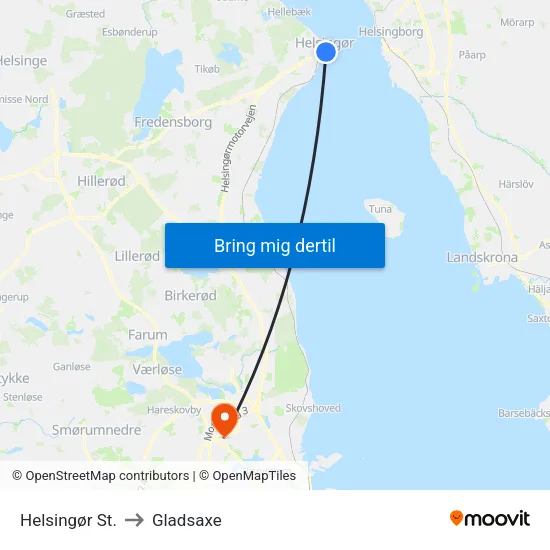 Helsingør St. to Gladsaxe map