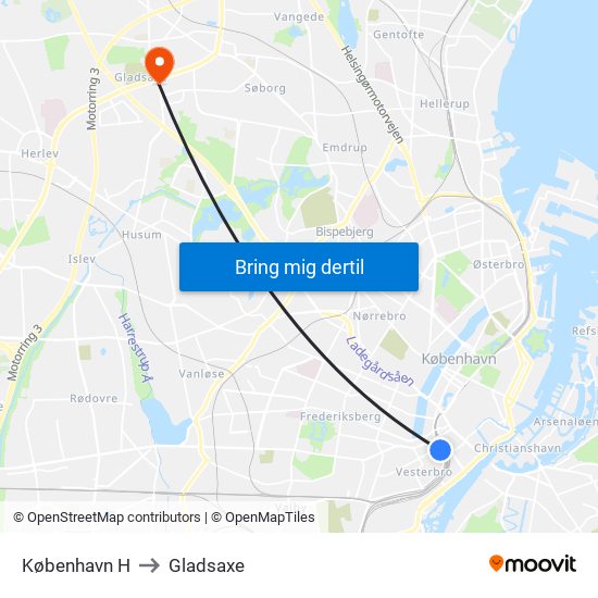 København H to Gladsaxe map