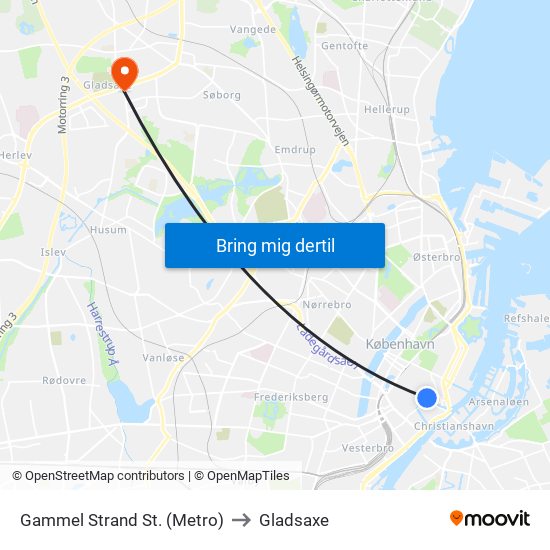 Gammel Strand St. (Metro) to Gladsaxe map