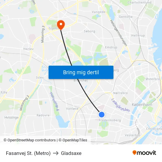Fasanvej St. (Metro) to Gladsaxe map