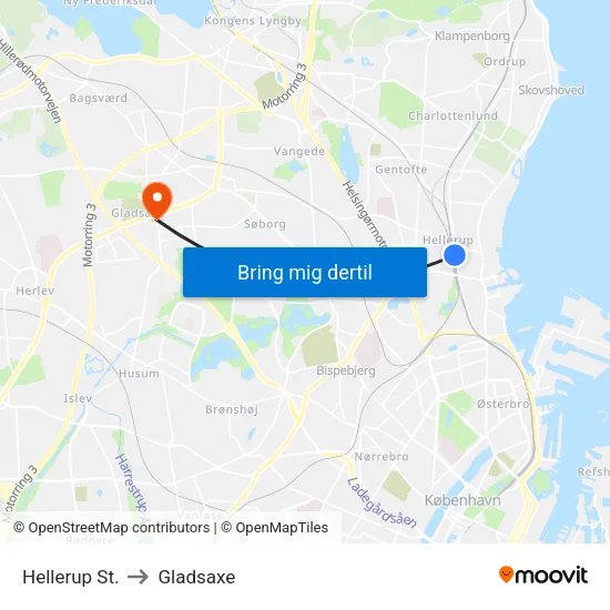 Hellerup St. to Gladsaxe map