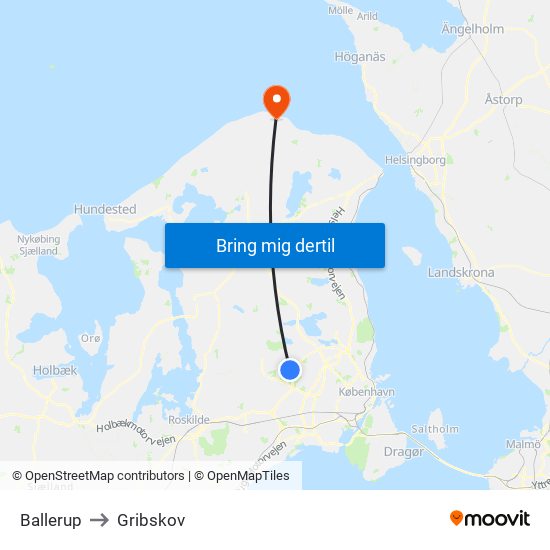 Ballerup to Gribskov map
