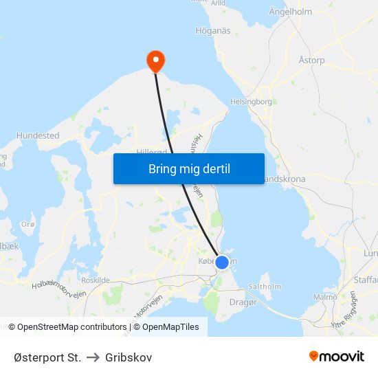 Østerport St. to Gribskov map