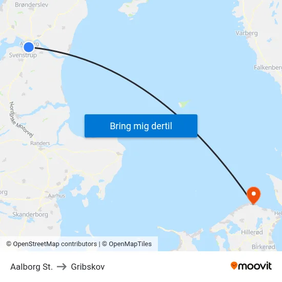 Aalborg St. to Gribskov map