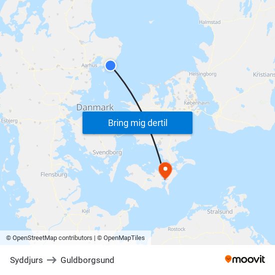 Syddjurs to Guldborgsund map