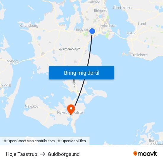 Høje Taastrup to Guldborgsund map