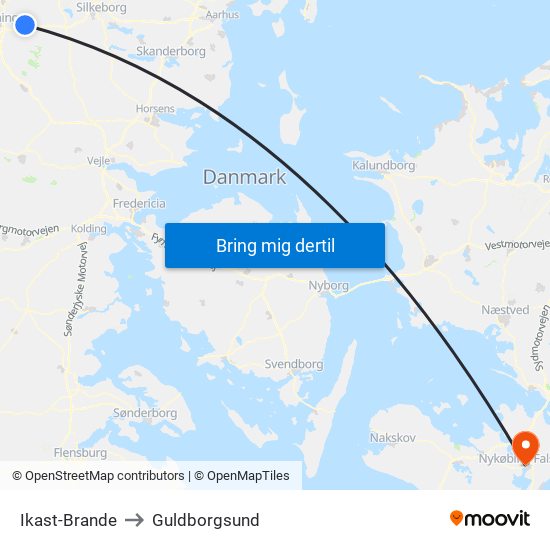Ikast-Brande to Guldborgsund map