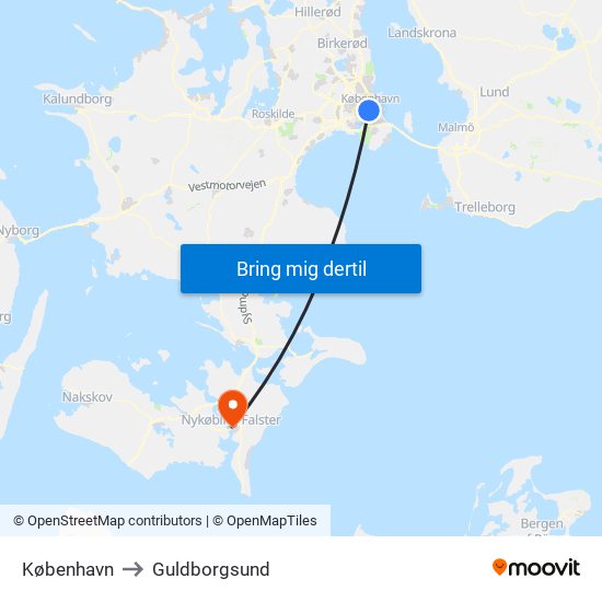 København to Guldborgsund map