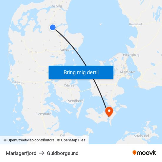 Mariagerfjord to Guldborgsund map