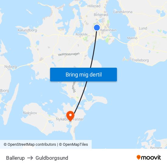 Ballerup to Guldborgsund map