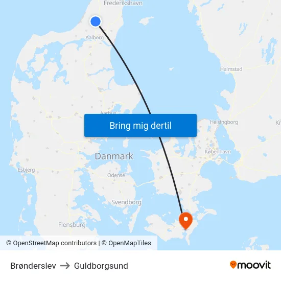 Brønderslev to Guldborgsund map