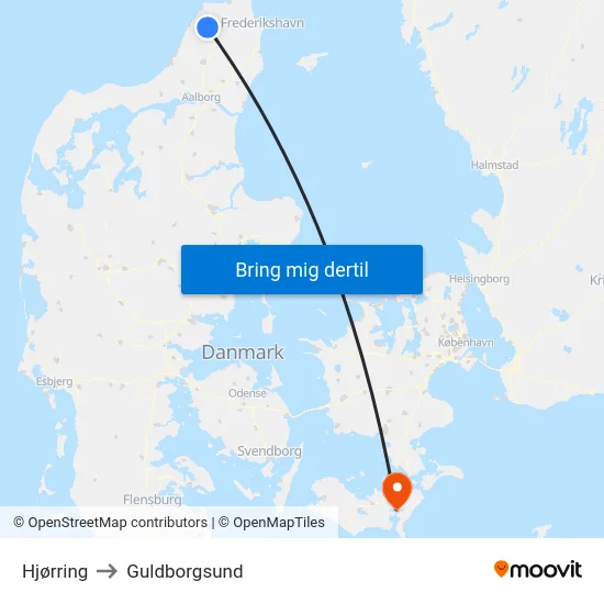 Hjørring to Guldborgsund map