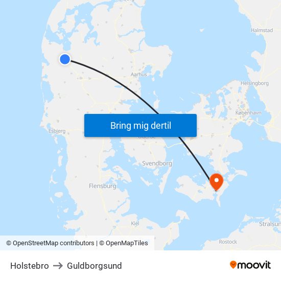 Holstebro to Guldborgsund map