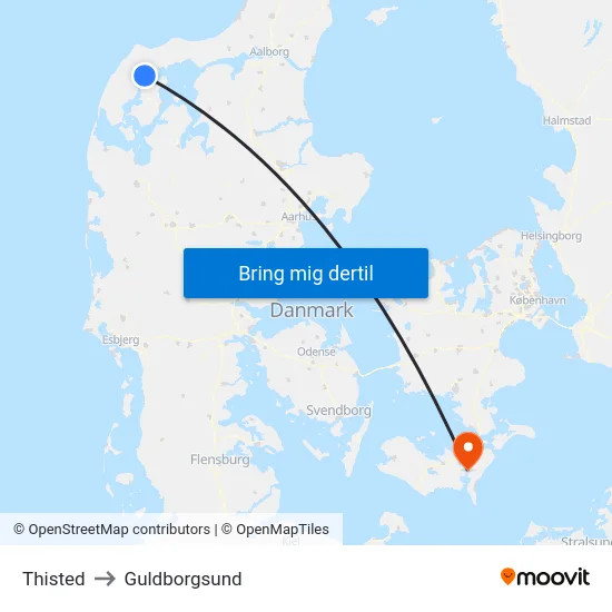 Thisted to Guldborgsund map
