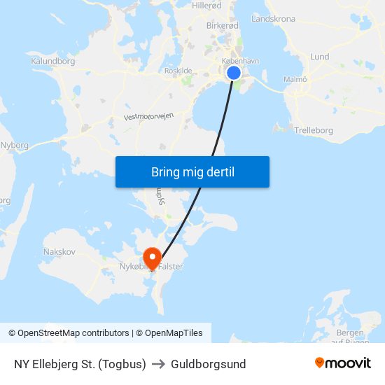 NY Ellebjerg St. (Togbus) to Guldborgsund map