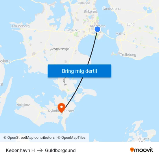 København H to Guldborgsund map