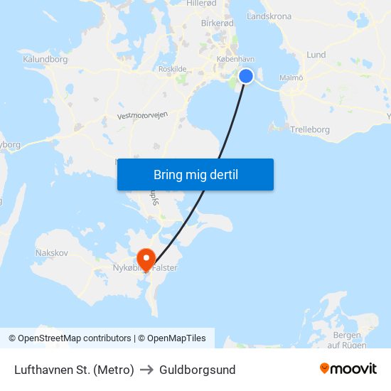 Lufthavnen St. (Metro) to Guldborgsund map