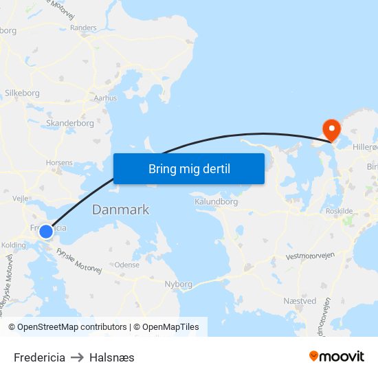 Fredericia to Halsnæs map