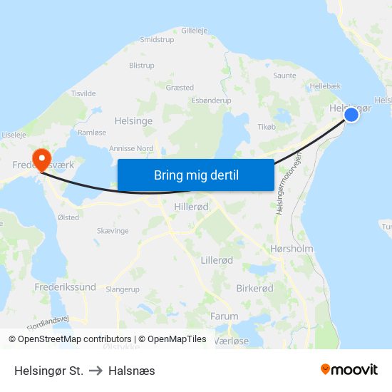 Helsingør St. to Halsnæs map