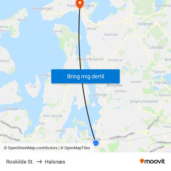 Roskilde St. to Halsnæs map