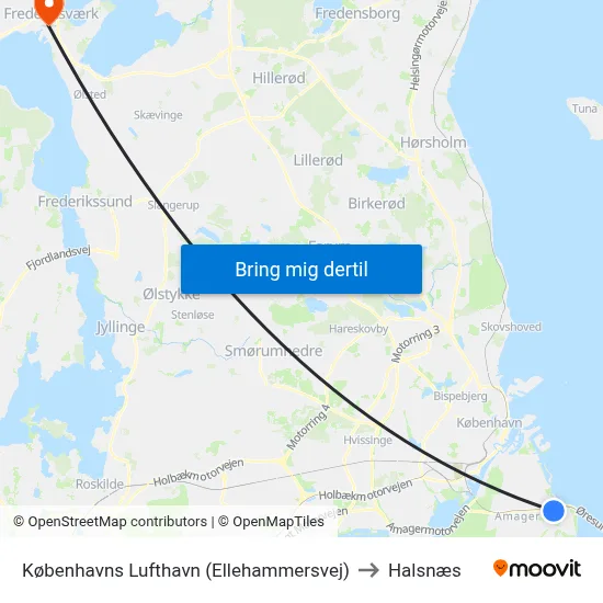 Københavns Lufthavn (Ellehammersvej) to Halsnæs map