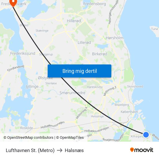 Lufthavnen St. (Metro) to Halsnæs map