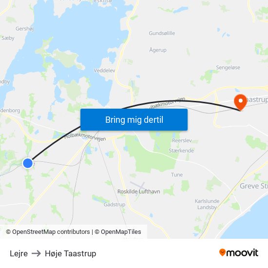 Lejre to Høje Taastrup map
