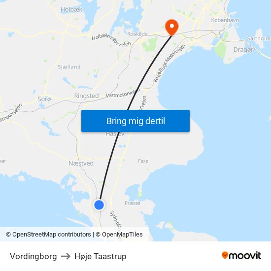 Vordingborg to Høje Taastrup map