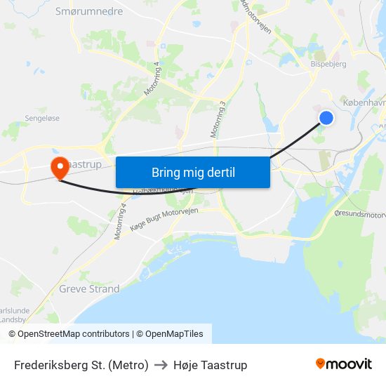 Frederiksberg St. (Metro) to Høje Taastrup map