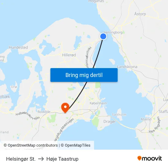 Helsingør St. to Høje Taastrup map