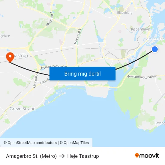 Amagerbro St. (Metro) to Høje Taastrup map